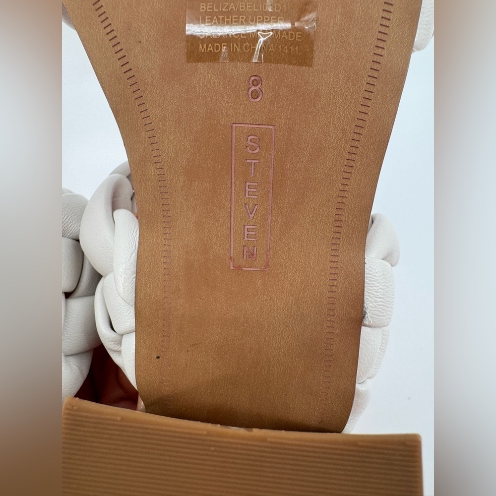 NWT Steven NY Beliza Cream Leather Braided Double Strap Block Heel Sandals 8 - Picture 4 of 4